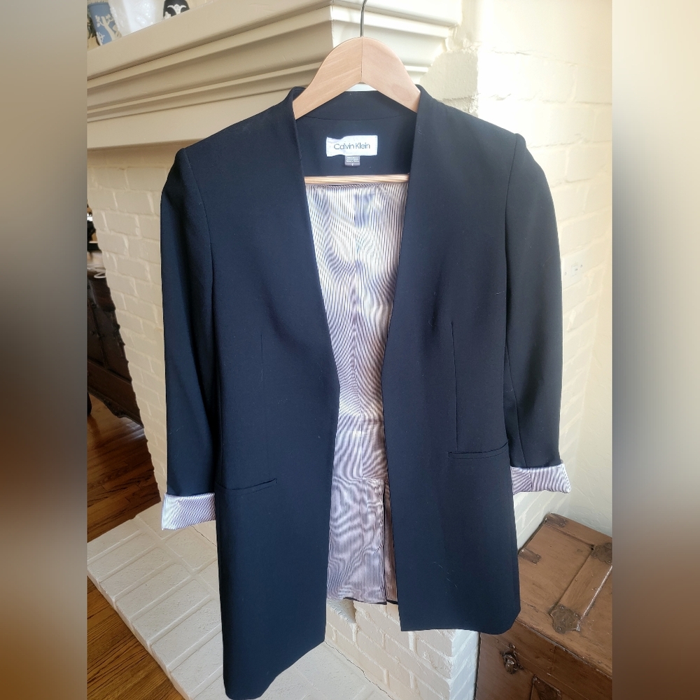 Calvin Klein Black Open Front Blazer Jacket Size 6